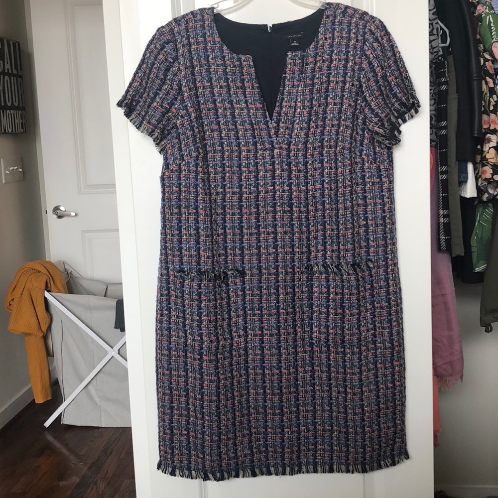 Ann Taylor Navy Tweed Shift Dress Size 12 Pockets